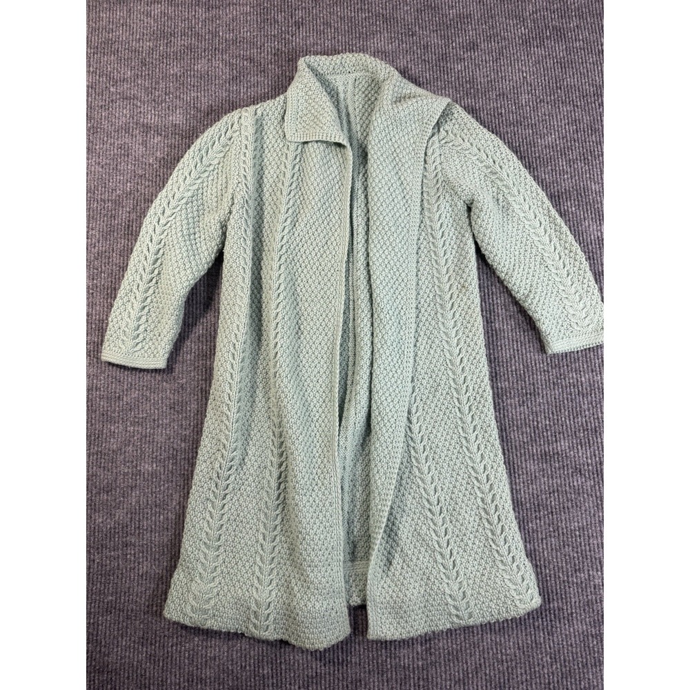 Light‎ Green Hand made Cable Knit Collared Open Cardigan Sweater Women